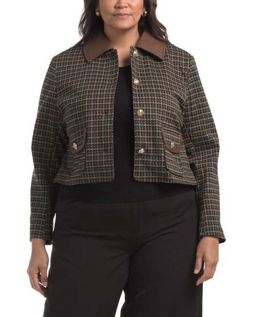 Tj Maxx Black Plus Knit And Faux Leather Jacket For Spandex/Polyester/Leather