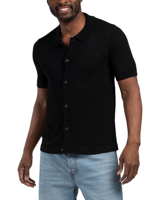 Tj Maxx Black Short Sleeve Pointelle Front Button Shirt For Rayon for men
