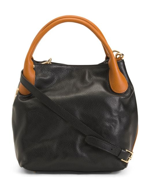 Tj Maxx Black Leather Triple Compartment Satchel, Leather