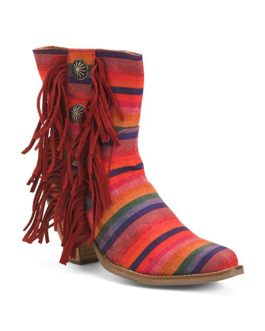 Tj Maxx Red Leather Fringe Chili Pepper Western Boots For Leather/Suede