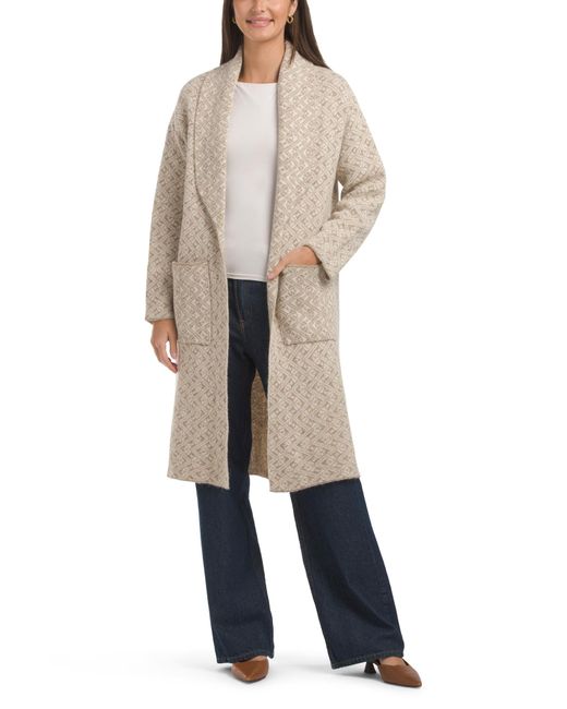 Tj Maxx Natural Open Cardigan Jaquard Pocket, Polyester/Acrylic/Wool