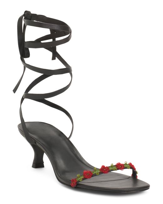 Tj Maxx Black Leather Carina Lace Up Mid Heel Sandals For