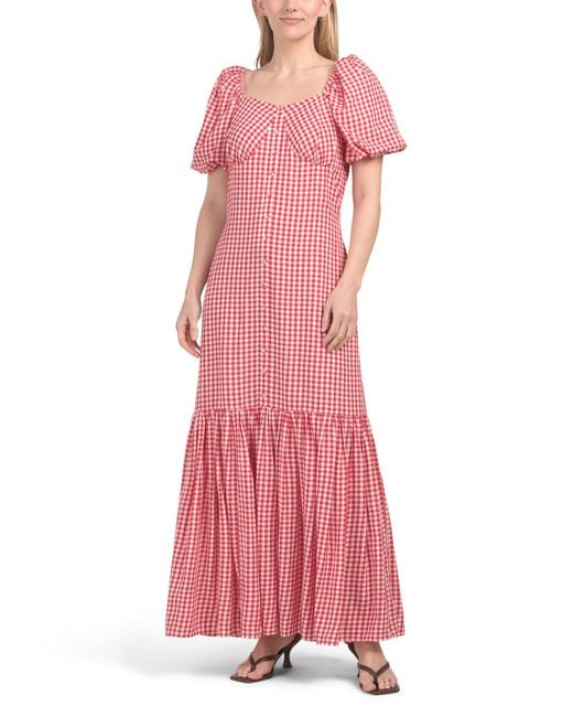 Tj Maxx Pink Short Sleeve Gingham Maxi Dress For Cotton/Viscose