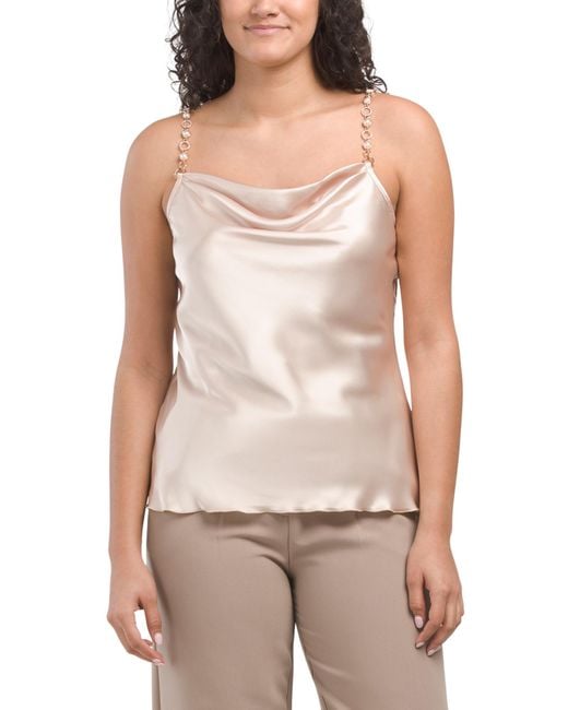 Tj Maxx White Rhinestone Faux Pearl Adjustable Strap Satin Cami Top For Polyester
