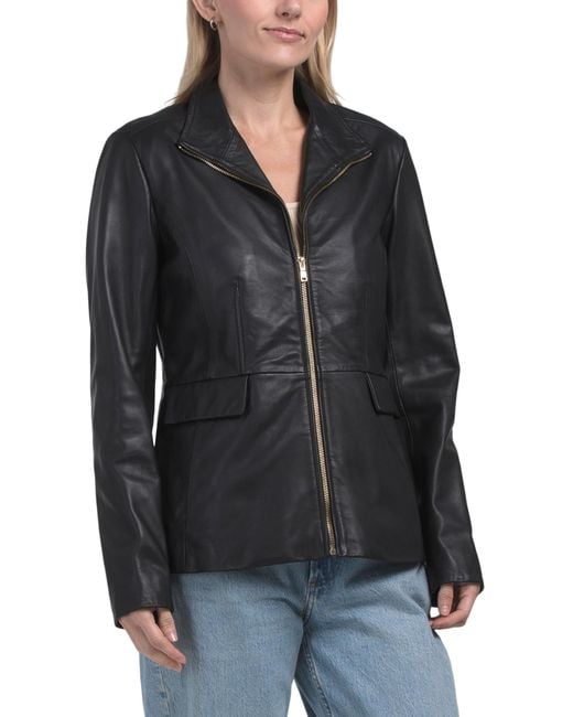 Tj Maxx Black Leather Wing Collar Jacket For Polyester/Leather