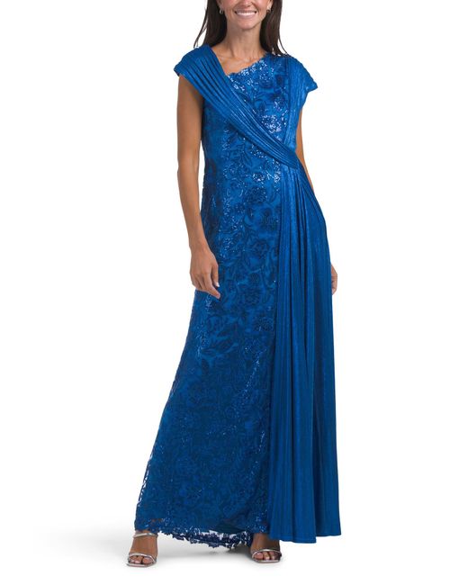 Tj Maxx Blue Chantelle Sequin Embroidered Draped Sash Gown For Nylon/Polyester