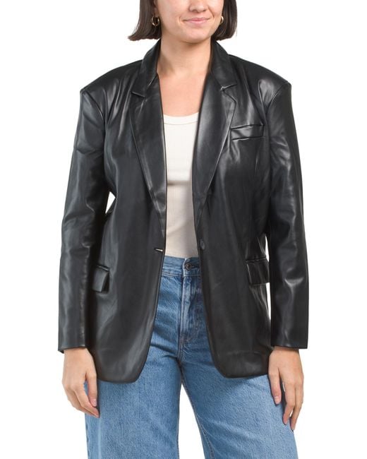 Tj Maxx Black Faux Leather Oversized Blazer For Polyester/Leather