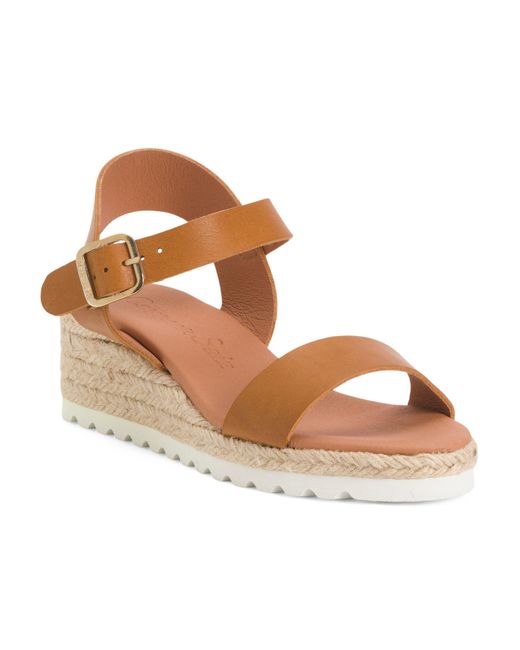 Tj Maxx Brown Leather Espadrille Sport Sole Wedges For Leather