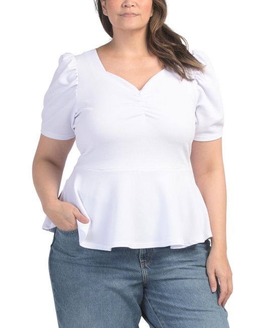 Tj Maxx White Plus Sweetheart Peplum Top For Spandex/Polyester