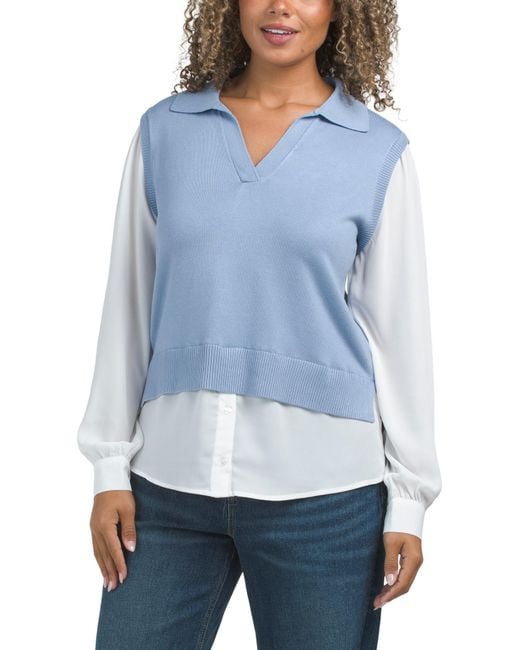 Tj Maxx Blue Twofer Sweater, Polyester/Rayon