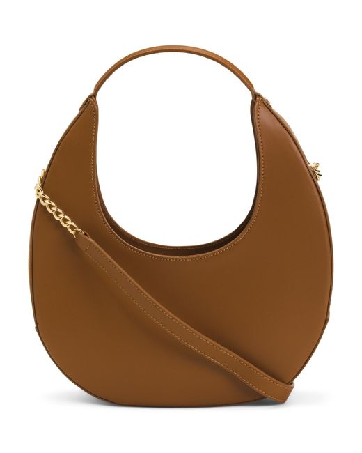 Tj Maxx Brown Leather Oval Crossbody With Detachable Chain Strap, Leather
