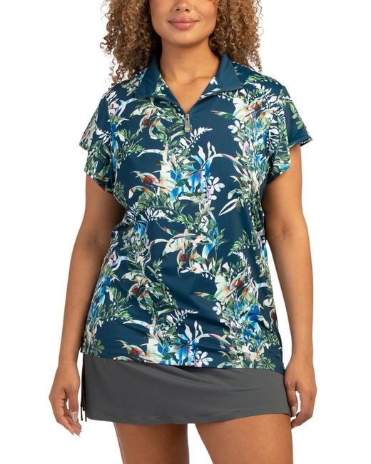 Tj Maxx Blue Upf 30 Short Sleeve Quarter Zip Top For Spandex/Polyester