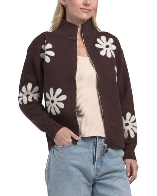 Tj Maxx Gray Flower Zip Jacket, Nylon/Polyester/Rayon