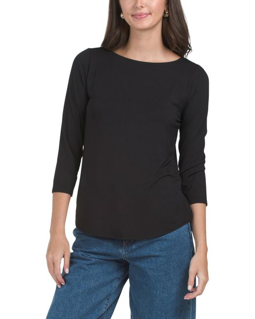 Tj Maxx Black Quarter Length Scoop Neck T-Shirt For Spandex/Rayon
