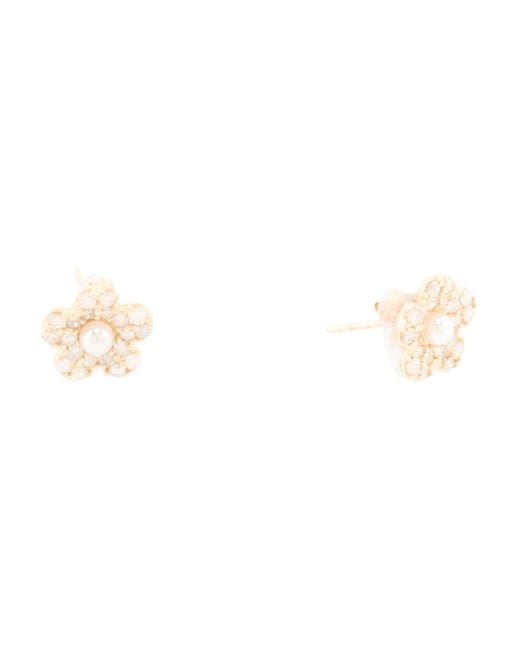 Tj Maxx White 14Kt Diamond And Pearl Flower Earrings, Diamond