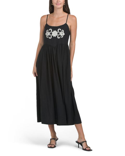 Tj Maxx Black Linen Blend Embroidered Maxi Dress For Cotton/Linen/Rayon