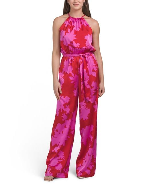 Tj Maxx Red Printed Floral Jumpsuit For Spandex/Polyester