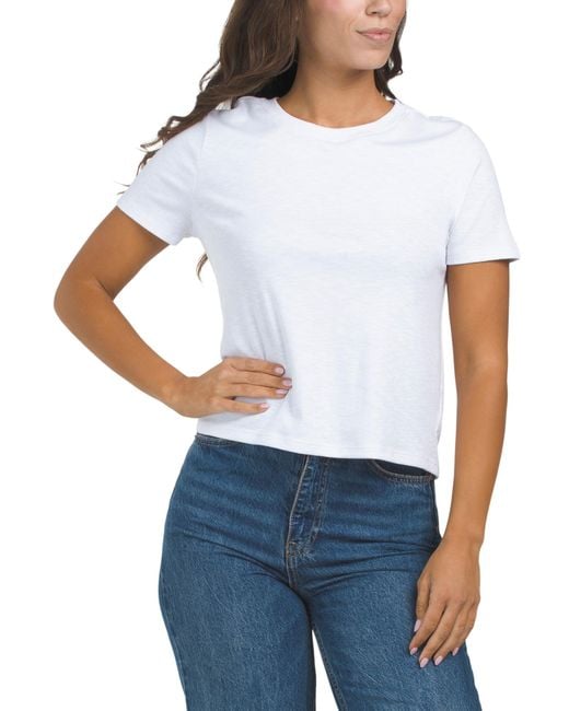 Tj Maxx White Crew Neck Short Sleeve Slub T-Shirt For Modal/Cotton