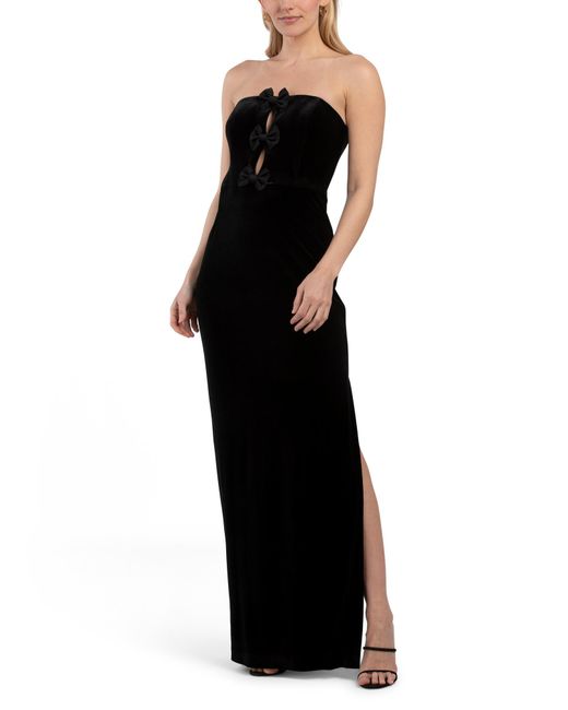 Tj Maxx Black Strapless Velvet Gown With Bow Embellishments For Polyester
