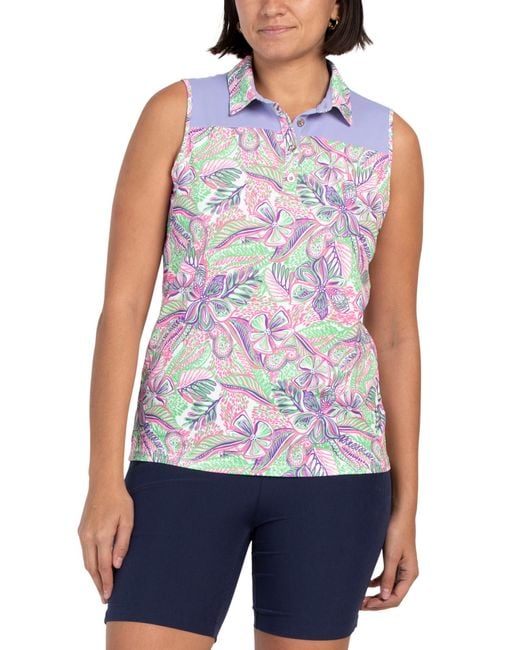 Tj Maxx Blue Upf 50 Yoke Novelty Button Polo, Spandex/Polyester