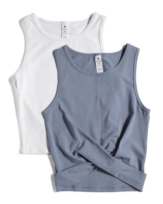 Tj Maxx Blue 2Pc Airlite Twist Front Crop And Basic Crop Tanks, Spandex/Cotton