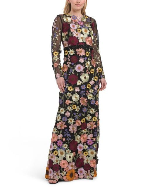 Tj Maxx Black Long Sleeve 3D Floral Gown For Polyester