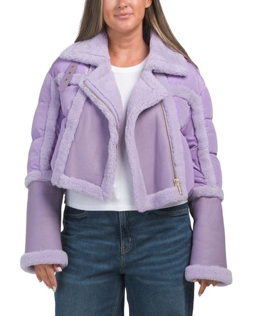 Tj Maxx Purple Cropped Shearling Jacket, Polyester