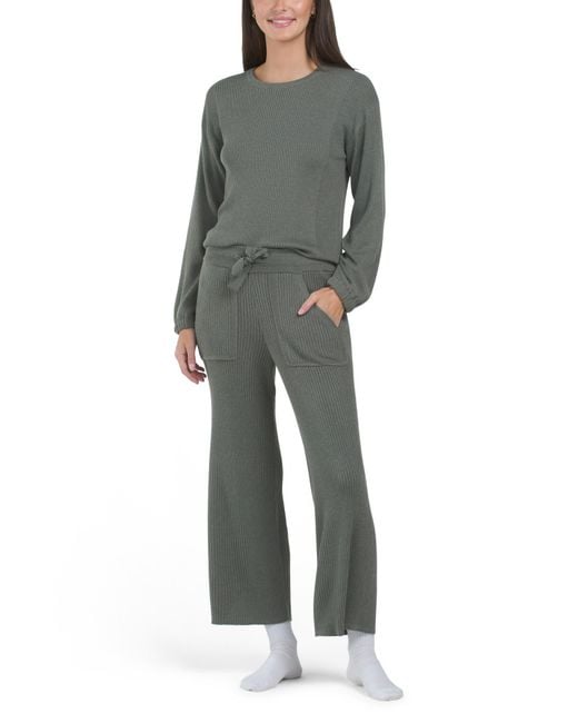 Tj Maxx Gray Gemma Ribbed Top And Wide Leg Cropped Pants Set, Nylon/Polyester/Acrylic
