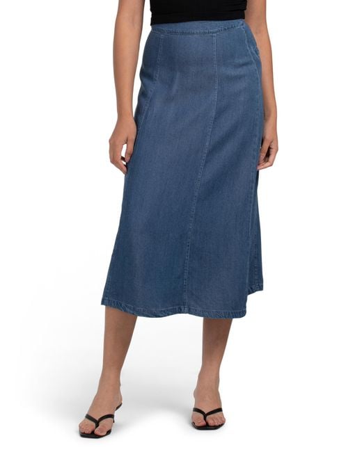Tj Maxx Blue A-Line Midi Denim Skirt For Modal