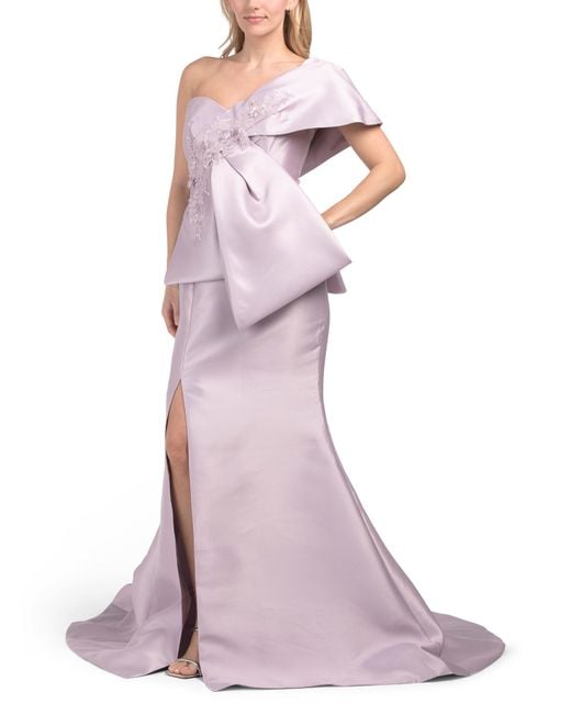 Tj Maxx Purple One Shoulder 3D Bow Draped Gown For Polyester