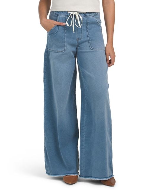 Tj Maxx Blue Relaxed Knit Denim Wide Leg Pants For Spandex/Cotton/Polyester