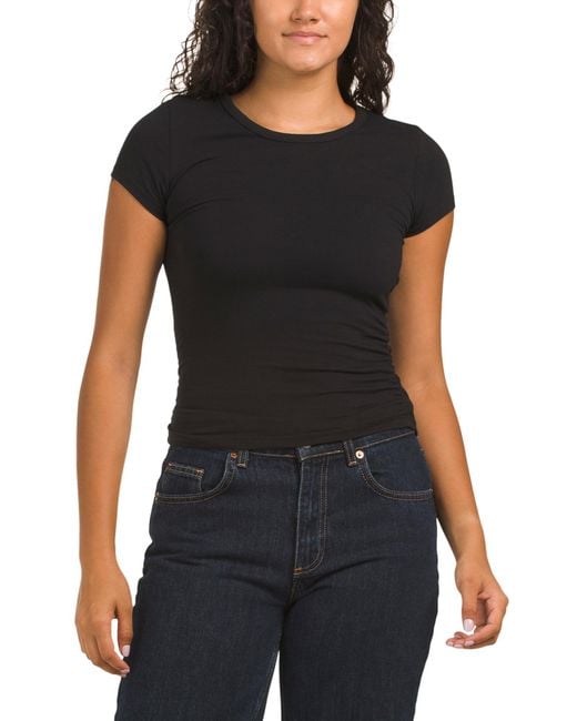 Tj Maxx Black Ruched Side T-Shirt For Spandex/Cotton/Polyester