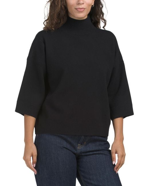 Tj Maxx Black Yummy Three-Quarter Sleeve Mock Neck Sweater, Nylon/Polyester/Rayon