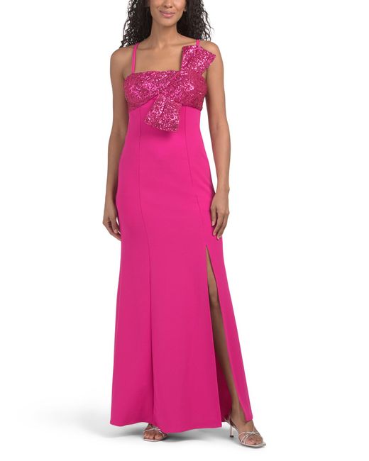Tj Maxx Pink Asymmetric Gown With Bow Detail For Spandex/Polyester