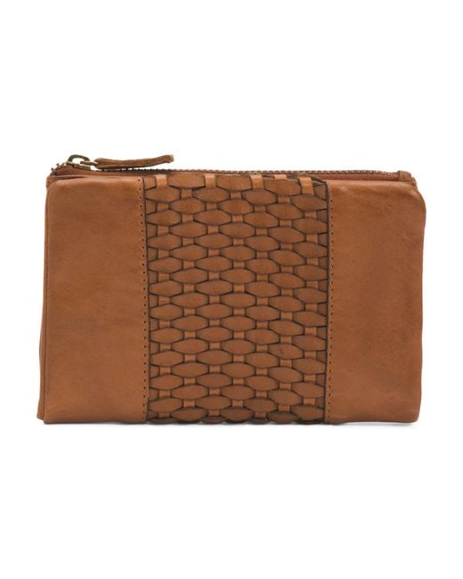 Tj Maxx Brown Leather Wallet With Woven Detail