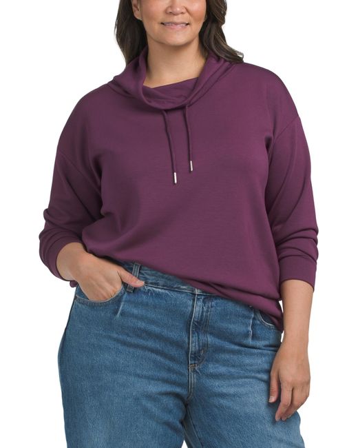 Tj Maxx Purple Plus Knit Scuba Funnel Neck Top For Spandex/Modal/Polyester