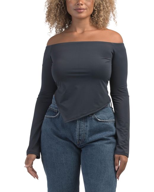 Tj Maxx Blue Hankerchief Hem Off The Shoulder Top For Nylon/Spandex