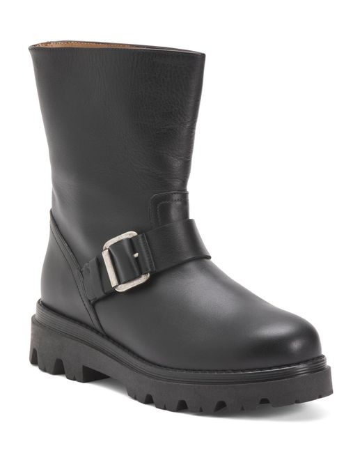 Tj Maxx Black Leather Anine Flat Buckle Boots For