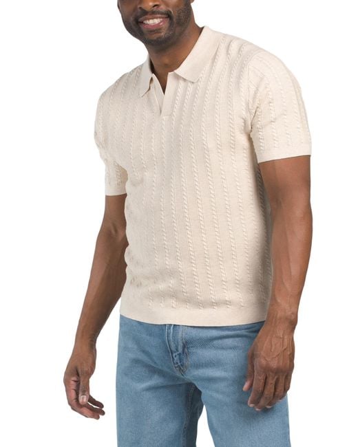 Tj Maxx Blue Short Sleeve Micro Cable Textured Sweater Polo For Nylon/Cotton/Viscose for men