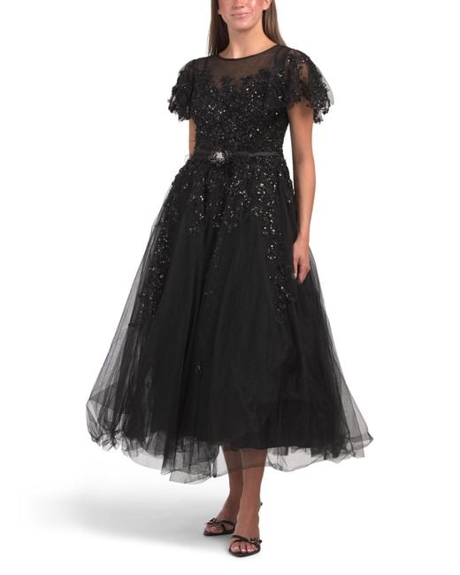 Tj Maxx Black Short Sleeve Embellished Maxi Dress For Polyester