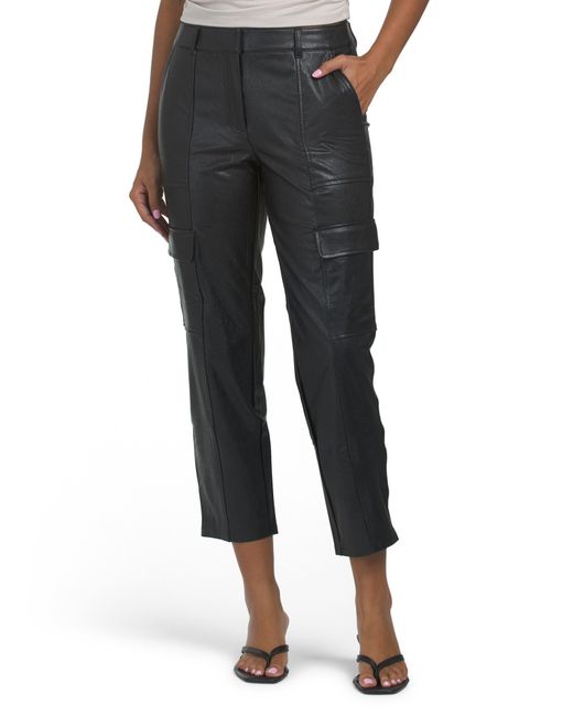 Tj Maxx Black Faux Leather Cropped Utility Trousers For Nylon/Leather/Viscose