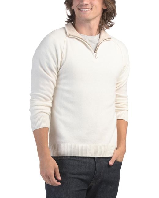 Tj Maxx White Cashmere Quarter Zip Mock Neck Sweater For for men