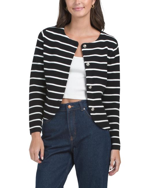 Tj Maxx Blue Striped Boyfriend Cardigan For Nylon/Polyester/Rayon