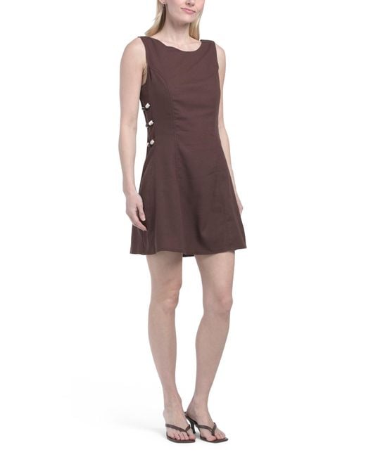 TJ Maxx Linen Blend Bead Mini Shift Dress For Cotton/Polyester/Linen in Brown