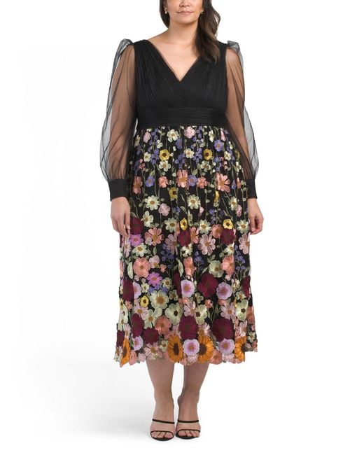Tj Maxx Black Plus Embroidered A-Line Dress For Polyester