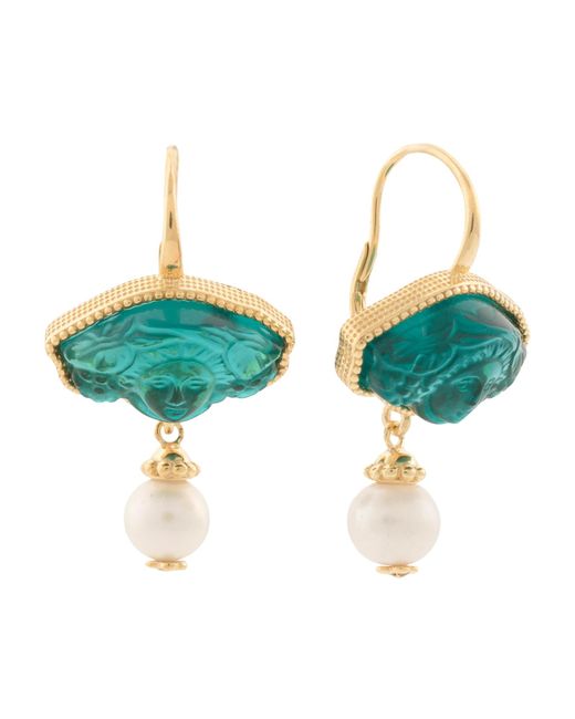 Tj Maxx Blue 18Kt Plated Venetian Glass Pearl Earrings For