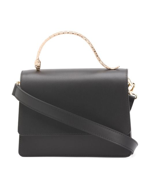 Tj Maxx Black Leather Croc Snake Handle Crossbody, Leather