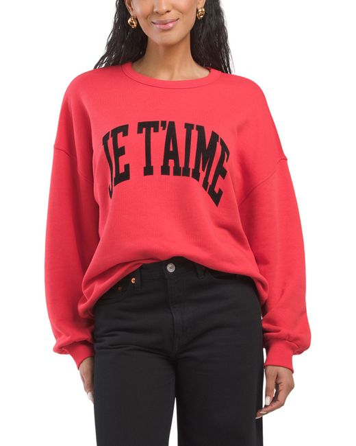 Tj Maxx Red Je T'Aime Graphic Crew Neck Sweatshirt For Cotton/Polyester