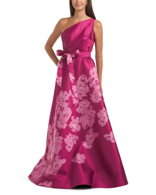 Tj Maxx Pink One Shoulder Floral Mikado Gown For Polyester
