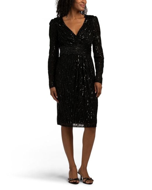 TJ Maxx Women's Black Long Sleeve Embellished Midi Cocktail Dress